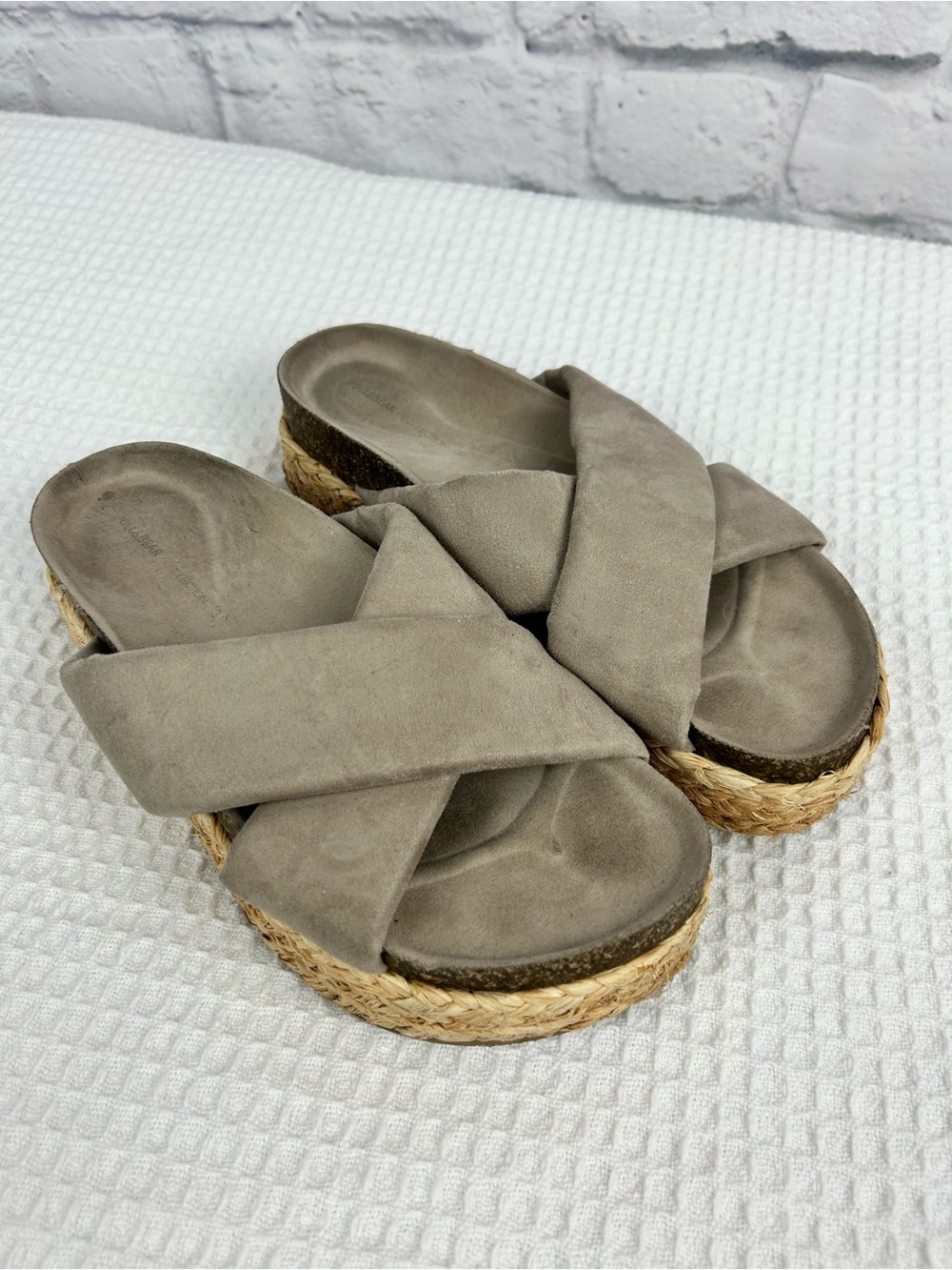Pull & Bear Taupe Faux Suede Espadrille Platform Slide Sandals Women’s EU 37